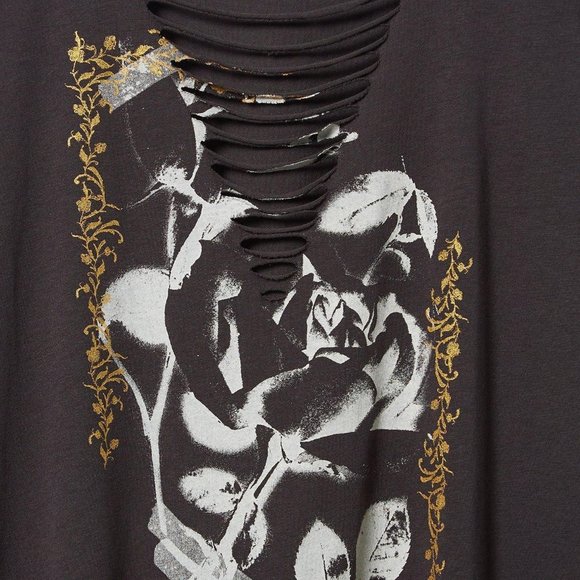 Torrid Shirt 1X - Black Slashed Punk Roses Classic Long Sleeve Tee Plus Top New - Picture 2 of 4
